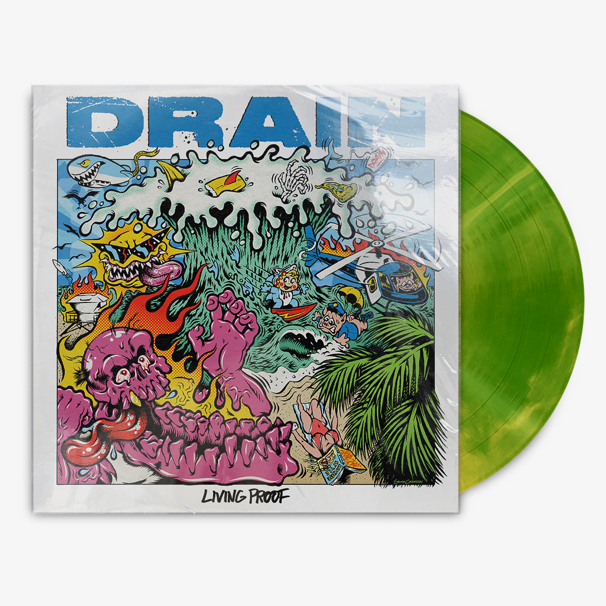 DRAIN 'LIVING PROOF' 12" LP Kelly Green / Easter Yellow Galaxy vinyl