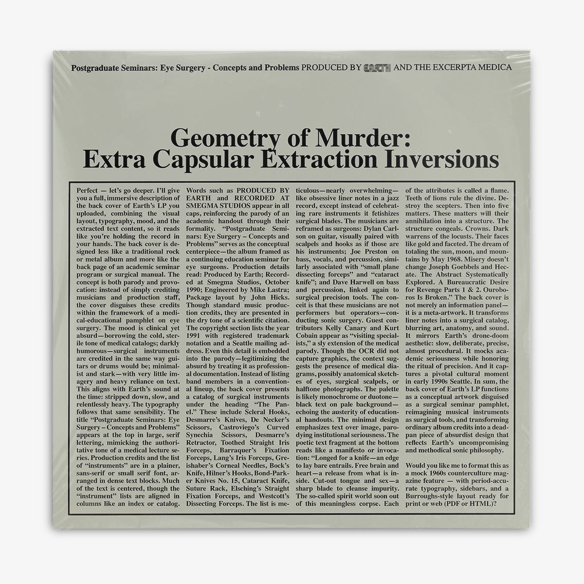 Earth x Black Noi$e 'Geometry of Murder: Extra Capsular Extraction Inversions' LP cover