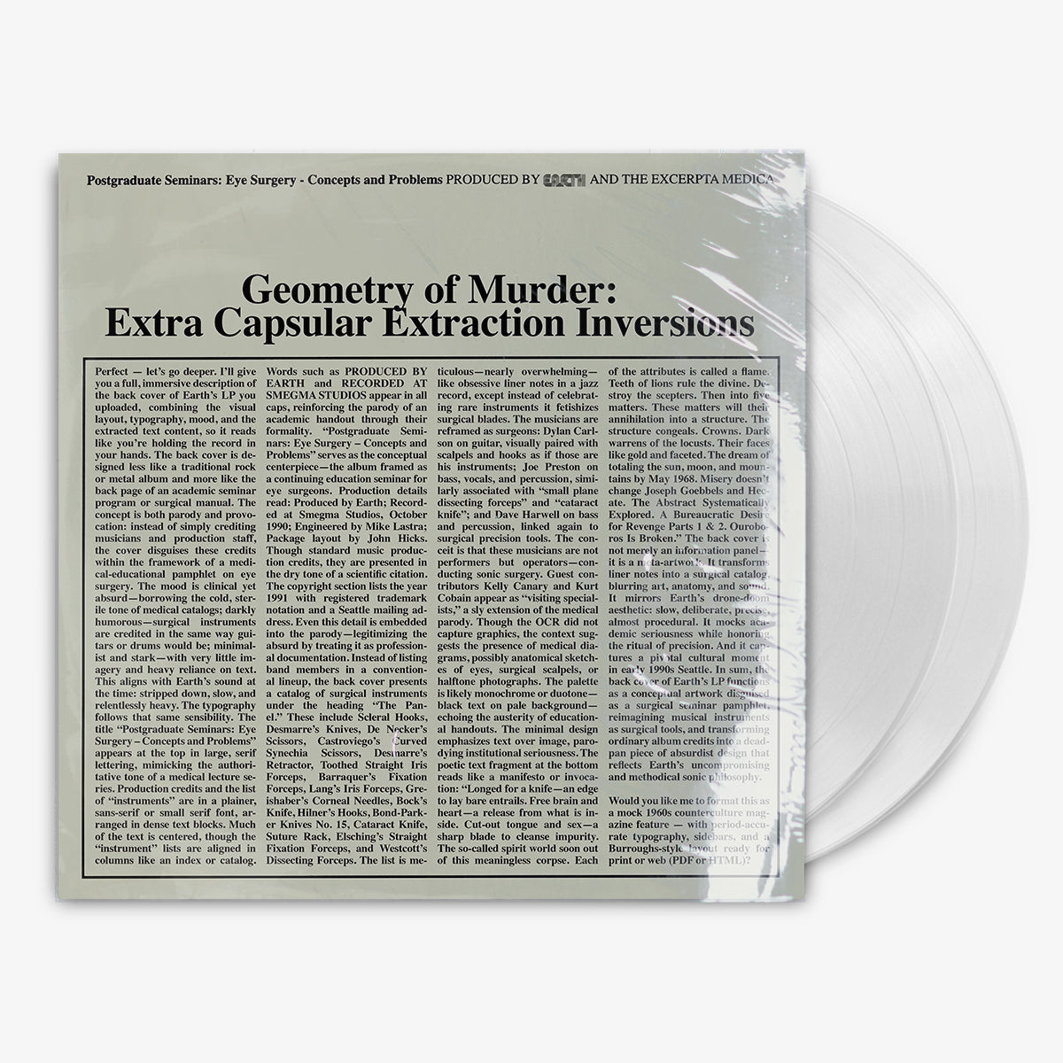 Earth x Black Noi$e 'Geometry of Murder: Extra Capsular Extraction Inversions' 2x12" LP Crystal Clear vinyl