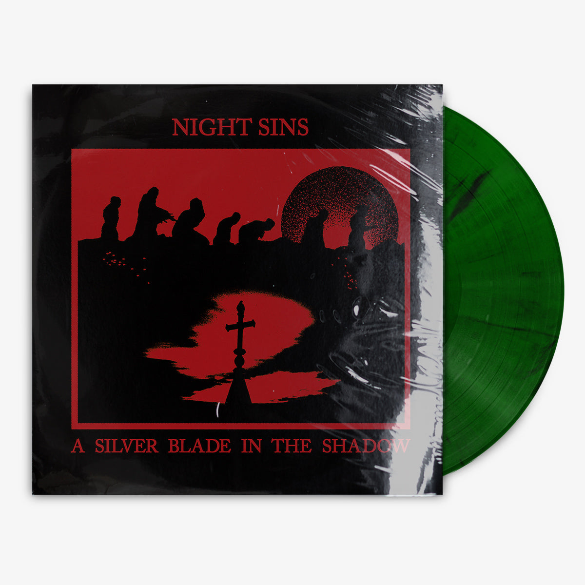 Night Sins 'A Silver Blade In The Shadow' 12" EP Green w/ Black Marble vinyl